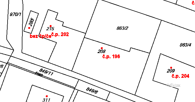 Olovnice 196 na parcele st. 208 v KÚ Olovnice, Katastrální mapa
