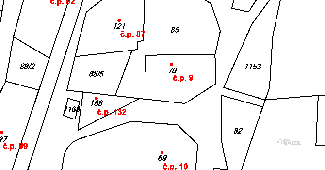 Žďár nad Metují 9 na parcele st. 70 v KÚ Žďár nad Metují, Katastrální mapa