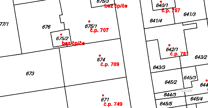 Třemošná 709 na parcele st. 674 v KÚ Třemošná, Katastrální mapa
