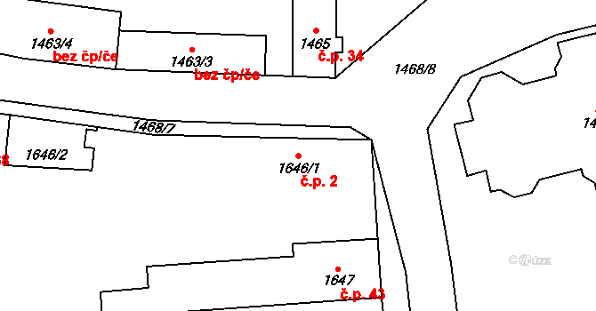 Úherce 2 na parcele st. 1646/1 v KÚ Úherce u Nýřan, Katastrální mapa