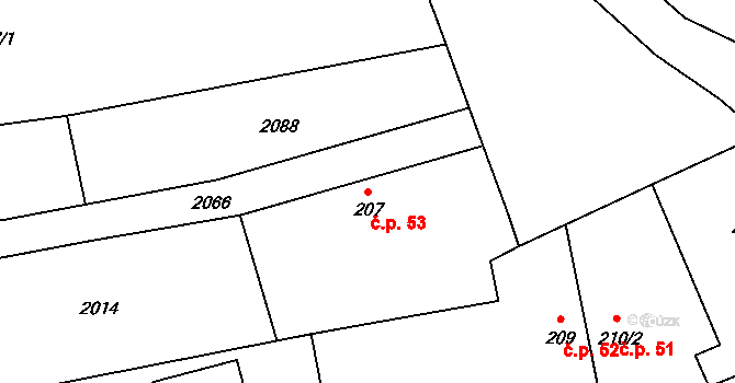 Sezemice 53 na parcele st. 207 v KÚ Sezemice nad Loučnou, Katastrální mapa