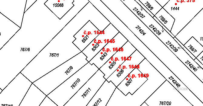 Bílé Předměstí 1646, Pardubice na parcele st. 6343 v KÚ Pardubice, Katastrální mapa