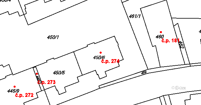 Loučka 274, Nový Jičín na parcele st. 450/6 v KÚ Loučka u Nového Jičína, Katastrální mapa