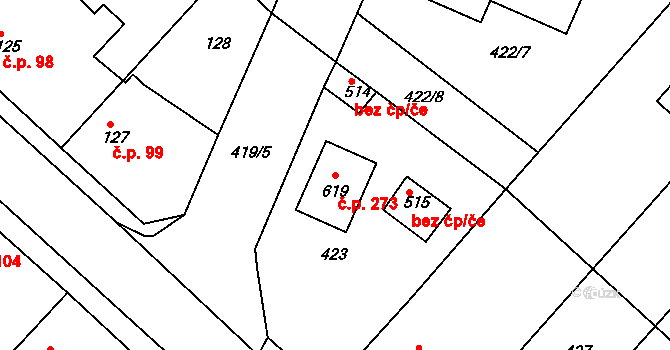 Církvice 273 na parcele st. 619 v KÚ Církvice u Kutné Hory, Katastrální mapa