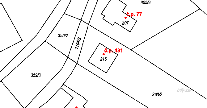 Horní Kamenice 131, Česká Kamenice na parcele st. 216 v KÚ Horní Kamenice, Katastrální mapa