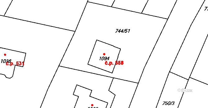 Chýnov 558 na parcele st. 1094 v KÚ Chýnov u Tábora, Katastrální mapa