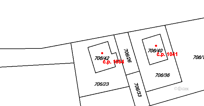 Hrabová 1054, Ostrava na parcele st. 706/42 v KÚ Hrabová, Katastrální mapa