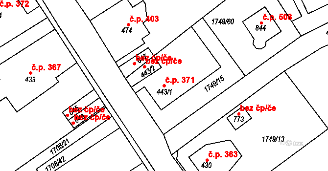Libouchec 371 na parcele st. 443/1 v KÚ Libouchec, Katastrální mapa