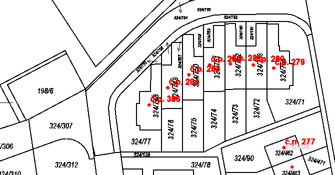 Levín 284, Králův Dvůr na parcele st. 324/749 v KÚ Levín u Berouna, Katastrální mapa