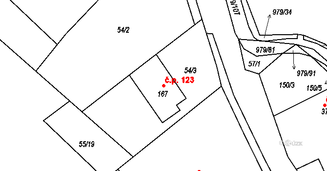 Dlouhá Ves 123, Rychnov nad Kněžnou na parcele st. 167 v KÚ Dlouhá Ves u Rychnova nad Kněžnou, Katastrální mapa