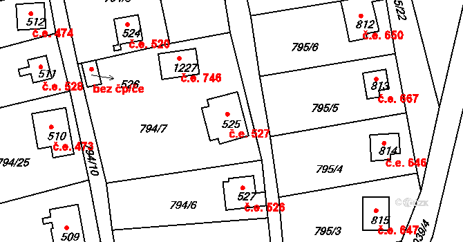 Šťáhlavy 527 na parcele st. 525 v KÚ Šťáhlavy, Katastrální mapa