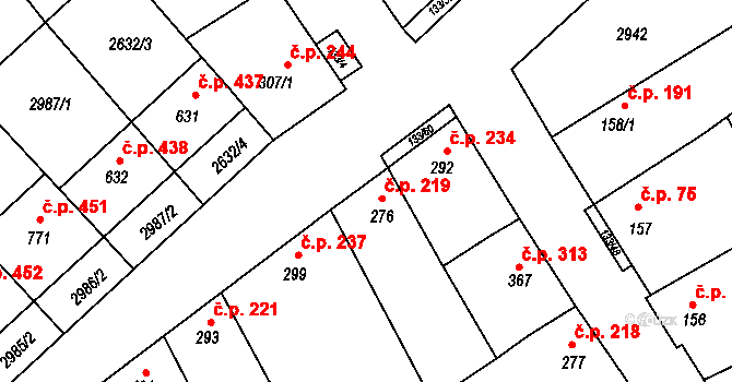 Bořetice 219 na parcele st. 276 v KÚ Bořetice u Hustopečí, Katastrální mapa