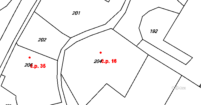 Hluzov 16, Černotín na parcele st. 204 v KÚ Hluzov, Katastrální mapa