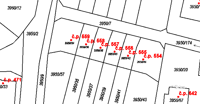 Žižkov 557, Kutná Hora na parcele st. 3950/38 v KÚ Kutná Hora, Katastrální mapa