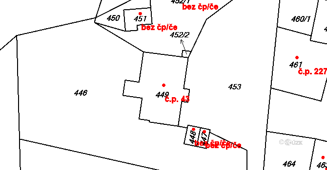 Sázava 43 na parcele st. 449 v KÚ Sázava, Katastrální mapa