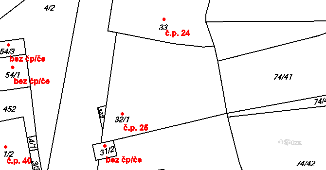 Snopoušovy 25, Dolní Lukavice na parcele st. 32/1 v KÚ Snopoušovy, Katastrální mapa