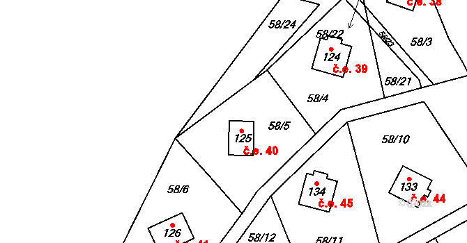 Zborná 40, Jihlava na parcele st. 125 v KÚ Zborná, Katastrální mapa