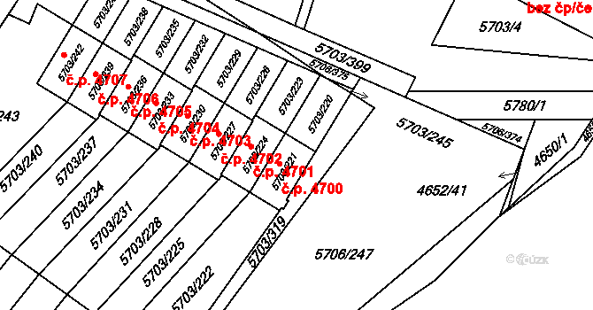 Jihlava 4700 na parcele st. 5703/221 v KÚ Jihlava, Katastrální mapa