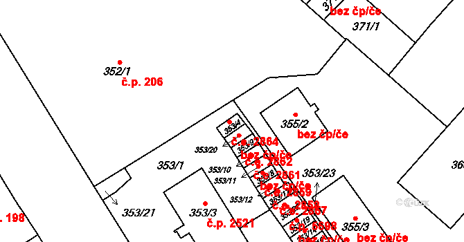 Jihlava 2864 na parcele st. 353/4 v KÚ Jihlava, Katastrální mapa