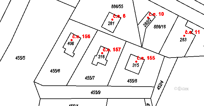 Sedlčánky 157, Čelákovice na parcele st. 316 v KÚ Sedlčánky, Katastrální mapa