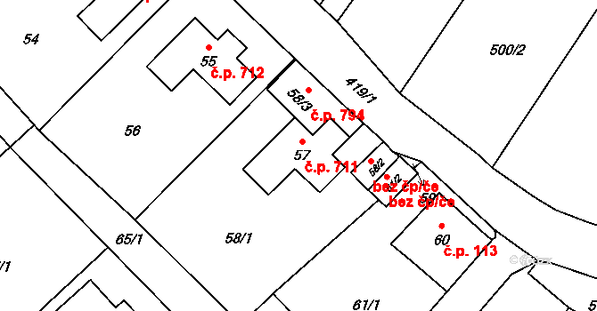 Nový Bor 711 na parcele st. 57 v KÚ Nový Bor, Katastrální mapa