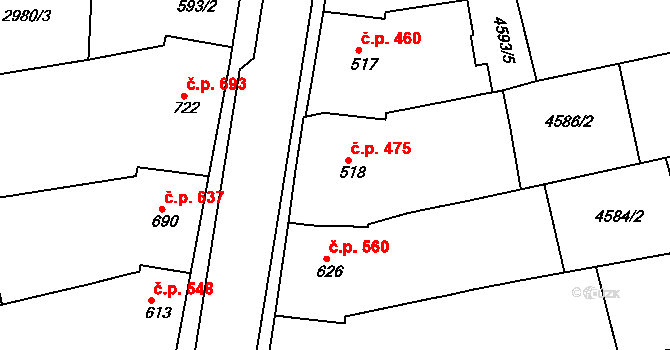 Čejkovice 475 na parcele st. 518 v KÚ Čejkovice, Katastrální mapa