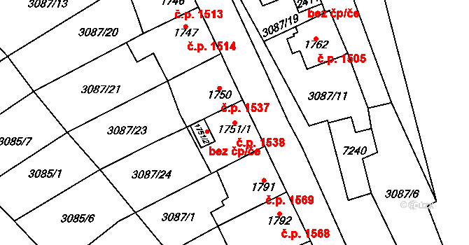 Kraslice 1538 na parcele st. 1751/1 v KÚ Kraslice, Katastrální mapa