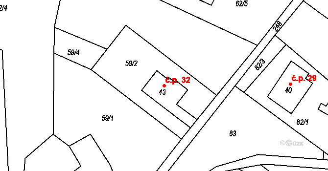Ploužnice 32, Lomnice nad Popelkou na parcele st. 43 v KÚ Ploužnice pod Táborem, Katastrální mapa