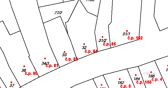 Cerhovice 84 na parcele st. 32 v KÚ Cerhovice, Katastrální mapa