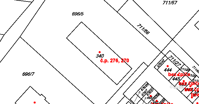 Lipovec 270,276 na parcele st. 340 v KÚ Lipovec u Blanska, Katastrální mapa