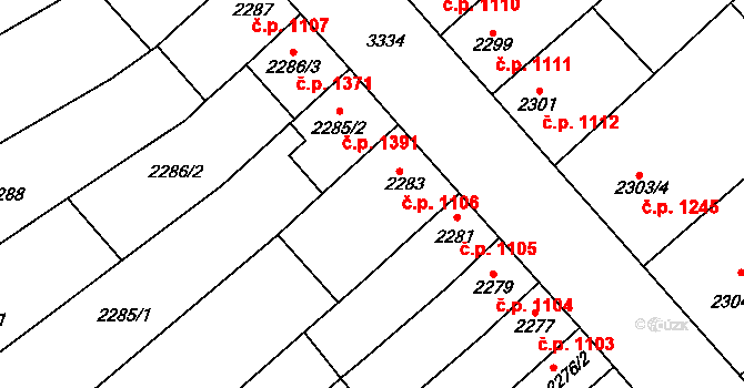 Mikulov 1106 na parcele st. 2283 v KÚ Mikulov na Moravě, Katastrální mapa