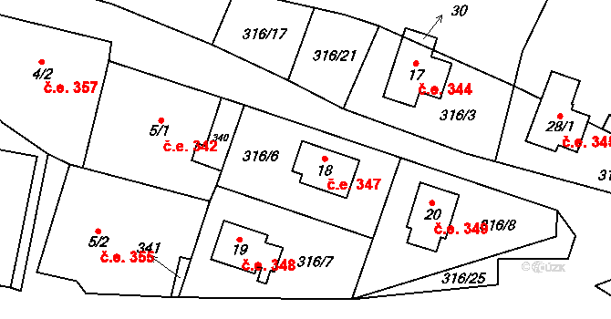 Ústí 347, Kočov na parcele st. 18 v KÚ Ústí nad Mží, Katastrální mapa