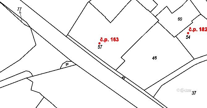Medlov 163 na parcele st. 57 v KÚ Medlov u Uničova, Katastrální mapa