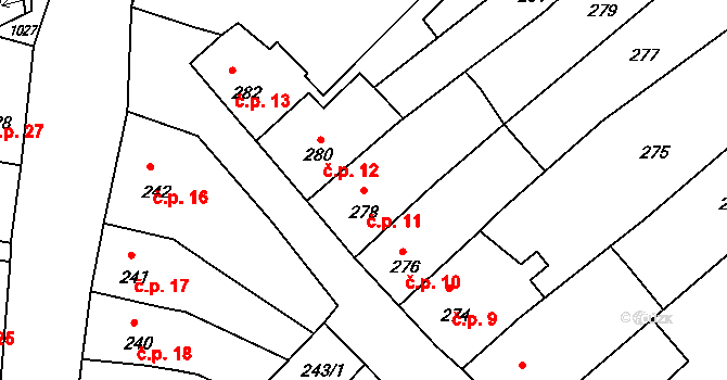 Mimoň IV 11, Mimoň na parcele st. 278 v KÚ Mimoň, Katastrální mapa