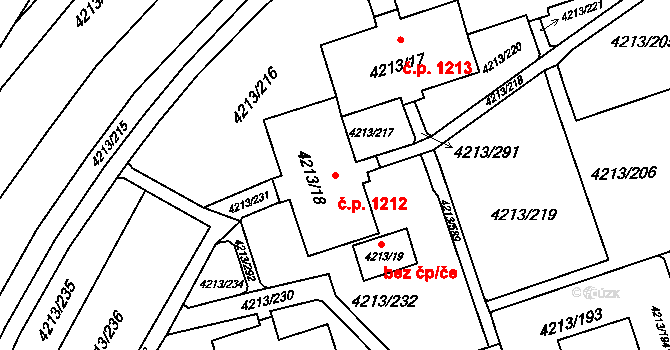 Lutyně 1212, Orlová na parcele st. 4213/18 v KÚ Horní Lutyně, Katastrální mapa