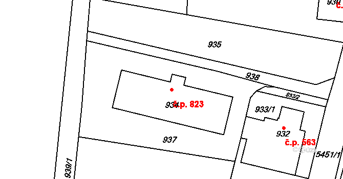 Zubří 823 na parcele st. 934 v KÚ Zubří, Katastrální mapa