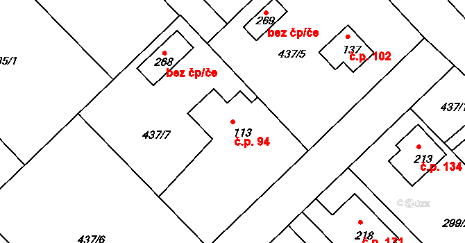 Sudoměřice u Tábora 94 na parcele st. 113 v KÚ Sudoměřice u Tábora, Katastrální mapa
