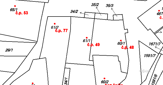 Drahobuz 49 na parcele st. 61/1 v KÚ Drahobuz, Katastrální mapa