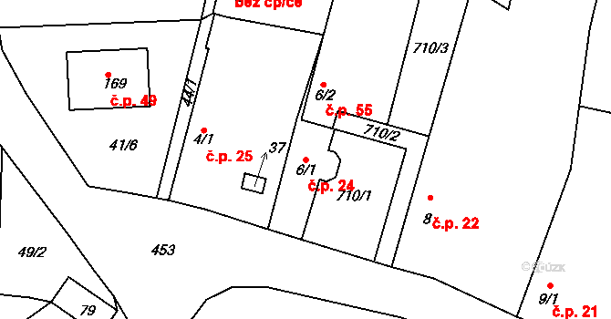 Trnovany 24 na parcele st. 6/1 v KÚ Trnovany u Litoměřic, Katastrální mapa