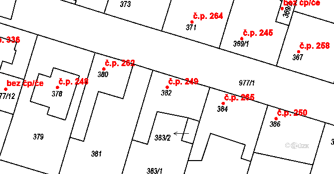 Kostomlaty nad Labem 249 na parcele st. 382 v KÚ Kostomlaty nad Labem, Katastrální mapa