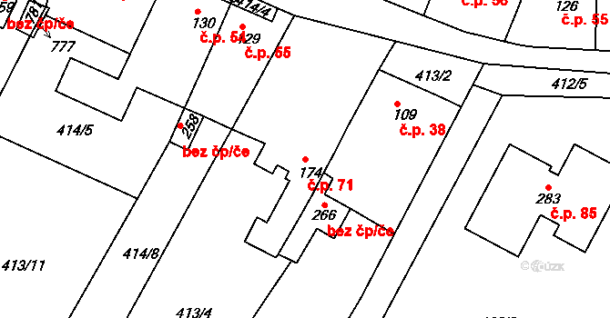 Hradiště 71, Bžany na parcele st. 174 v KÚ Bžany, Katastrální mapa