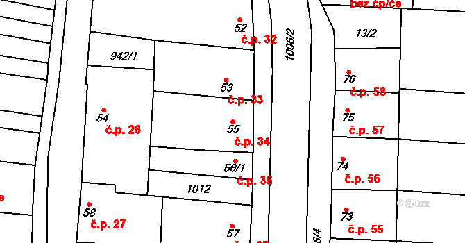 Kobeřice 34, Hradčany-Kobeřice na parcele st. 55 v KÚ Kobeřice, Katastrální mapa