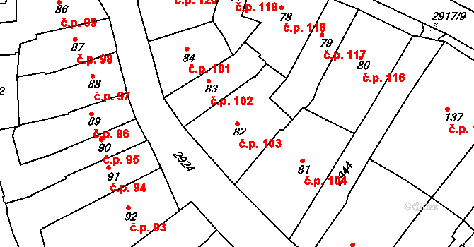 Chrudim I 103, Chrudim na parcele st. 82 v KÚ Chrudim, Katastrální mapa