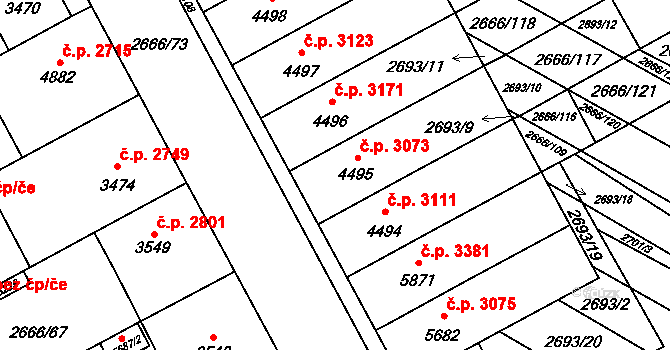 Břeclav 3073 na parcele st. 4495 v KÚ Břeclav, Katastrální mapa