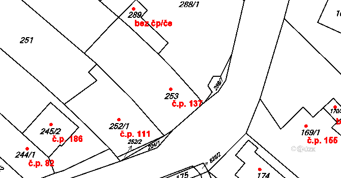 Jehnice 137, Brno na parcele st. 253 v KÚ Jehnice, Katastrální mapa