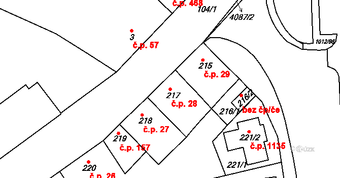 Komín 28, Brno na parcele st. 217 v KÚ Komín, Katastrální mapa