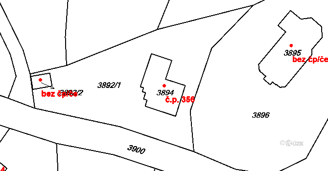 Lískovec 356, Frýdek-Místek na parcele st. 3894 v KÚ Lískovec u Frýdku-Místku, Katastrální mapa