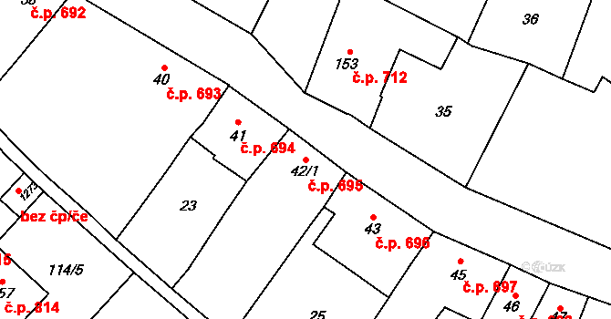 Litovel 695 na parcele st. 42/1 v KÚ Litovel, Katastrální mapa