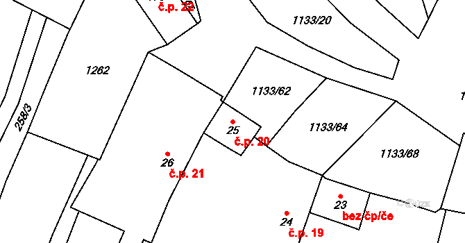 Malíkov nad Nežárkou 20, Horní Pěna na parcele st. 25 v KÚ Malíkov nad Nežárkou, Katastrální mapa