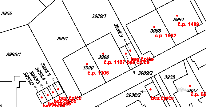 Dejvice 1107, Praha na parcele st. 3988 v KÚ Dejvice, Katastrální mapa